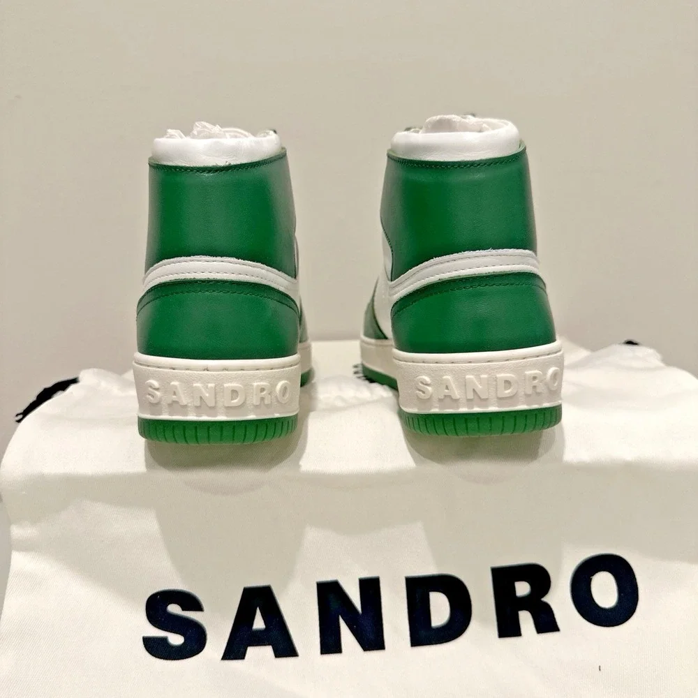 Sandro Men Size 43 H22 Magic Two-Tone Leather High-Top Sneakers Vert